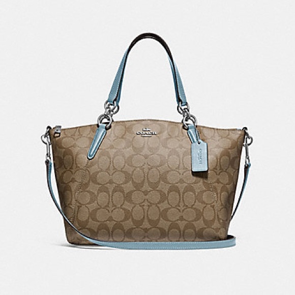 Coach Handbags - Women’s Size Medium Coach Kelsey  Coated Canvas Satchel Bag In Brown/Blue/Silver
